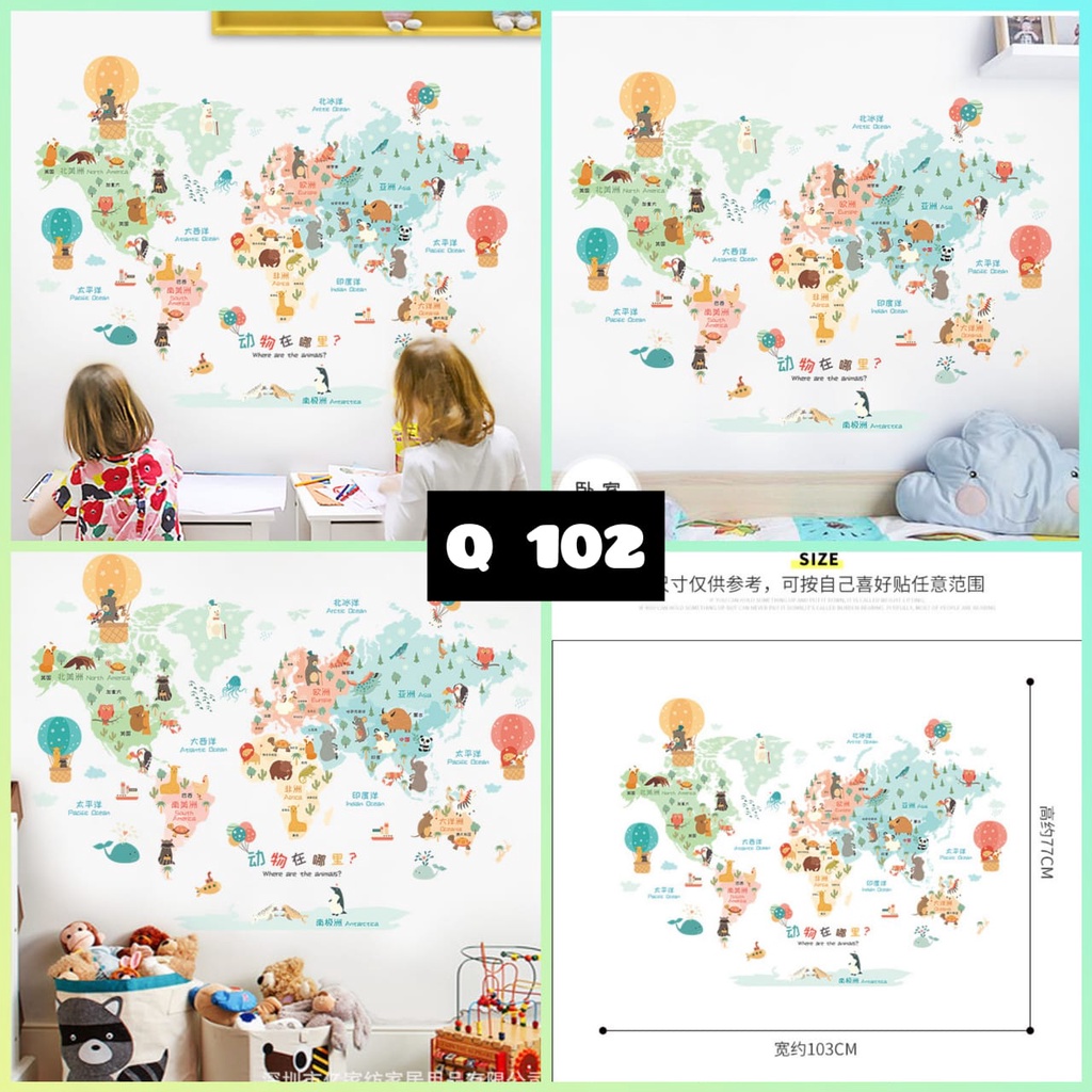 [GD] WALLSTICKER WALLSTIKER WALL SETIKER WALL STICKER STIKER STICKER DINDING TEMBOK MOTIF MAPS MAP PETA DUNIA KAMAR ANAK CEWEK COWOK KEREN MURAH BAGUS  Q 102