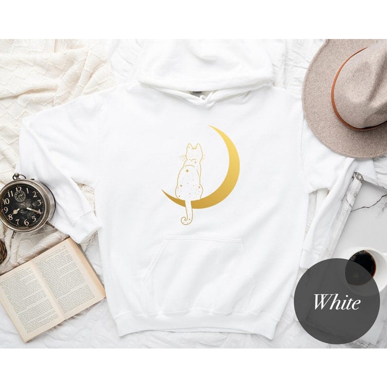 Sweater hoodie cat on the moon Lucu || Kucing di bulan Jumper Hoodie ( Pria &amp; Wanita )
