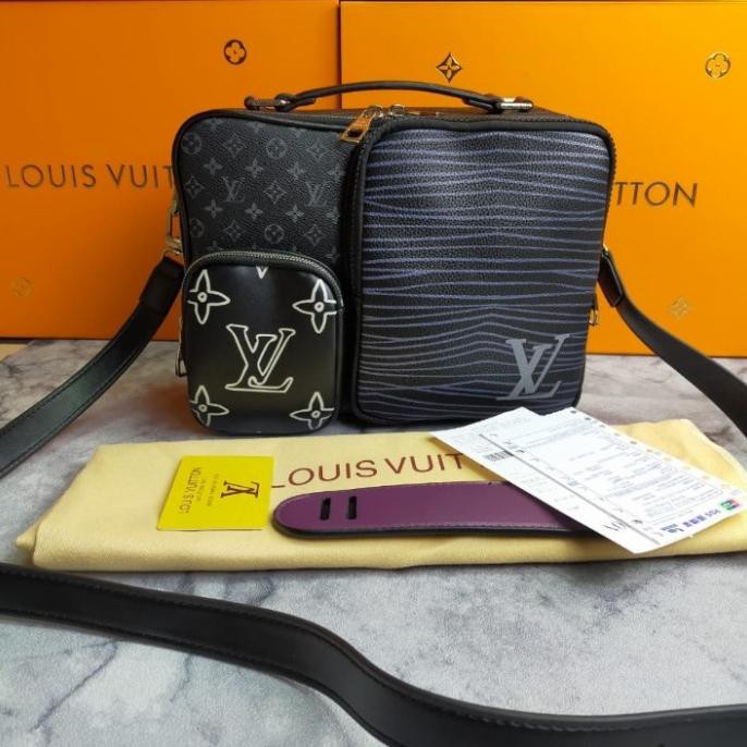 TAS SELEMPANG PRIA LV MESSENGER MULTIPOCKET PREMIUM - Hitam