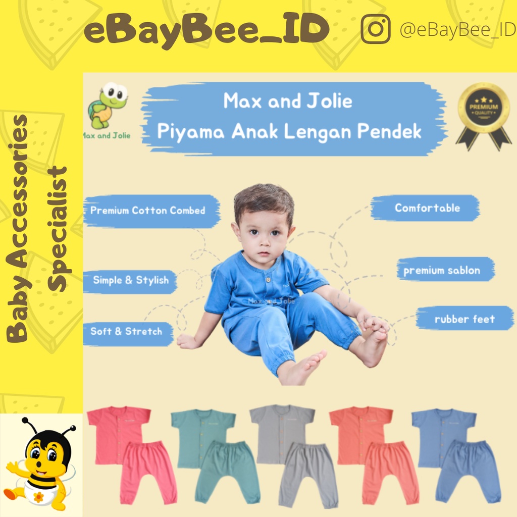 eBayBee_ID X MAX and JOLIE Piyama Lengan Pendek (6 - 12 bulan - 3 tahun) Baju Kekinian Anak Branded Setelan Laki Laki Perempuan Cewek Kecil Bayi tidak gatal cocok di kulit sensitif tidak pudar longgar nyaman di kulit piyama baju tidur murah meriah