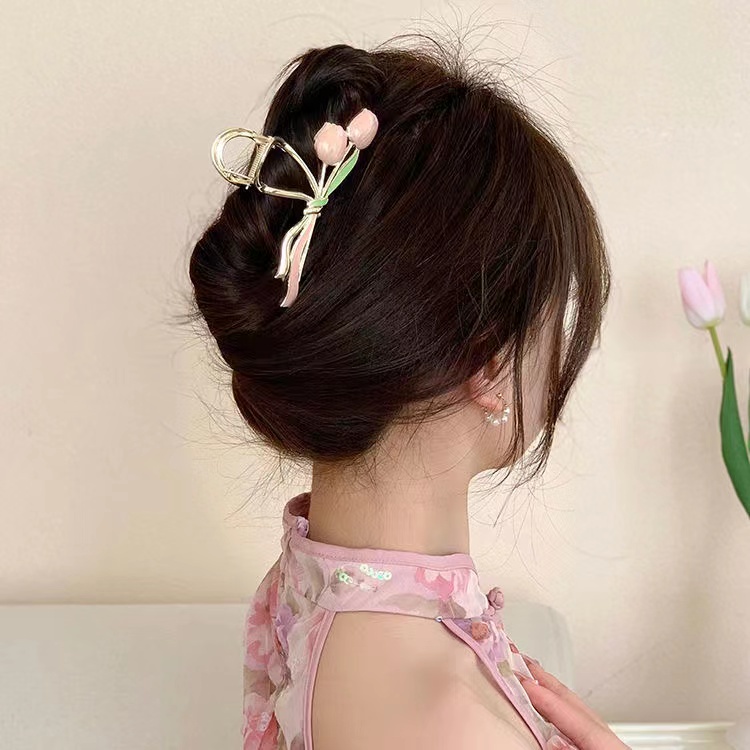 IFYOU Jepit Rambut Bentuk Hiu Tulip Bahan Logam Gaya Vintage Untuk Wanita