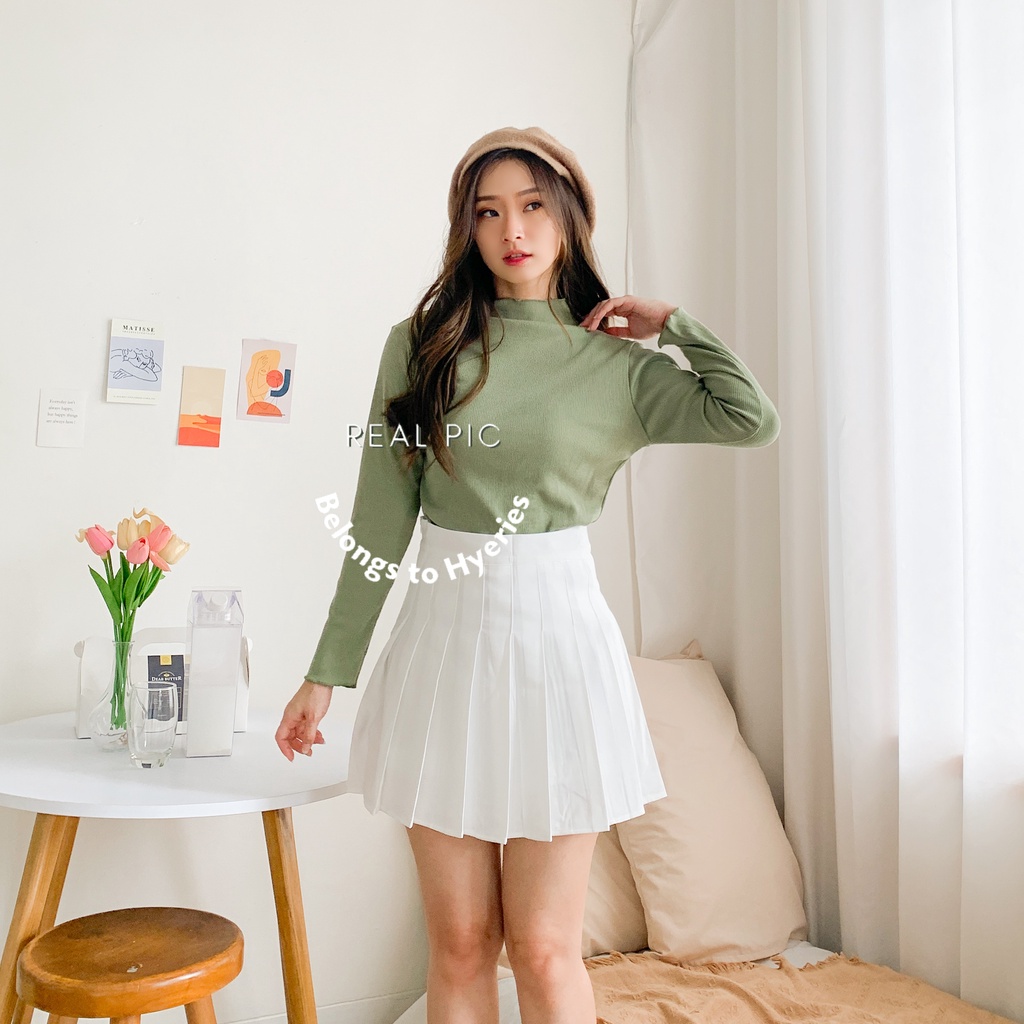 HYERIES Hanabi Knit Top Atasan Casual Wanita Korea Turtle Neck Rajut Blouse Wanita Lengan Panjang Knit Long Sleeves Top Basic Rajut Manset Baju Polos Kriwil Knit Leher Tinggi Aesthetic Korean Blouse Atasan Kerja Wanita Baju Kantoran Halter Highneck Top