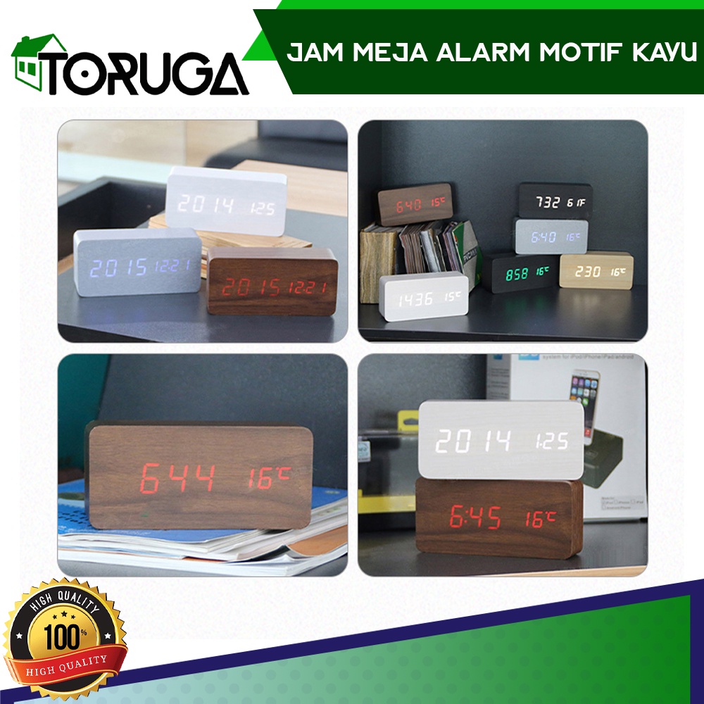 Jam Alarm Digital LED Wood Meja Motif Kayu &amp; 1299 Temperature