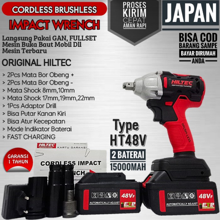 mesin buka baut mobil cordless Impact wrench baterai 48vf hiltec