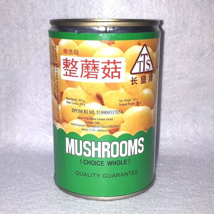 Champignons Mushroom Whole TTS Jamur Kancing 425g Tiongkok Jamur Dalam Kaleng Kemasan Baru