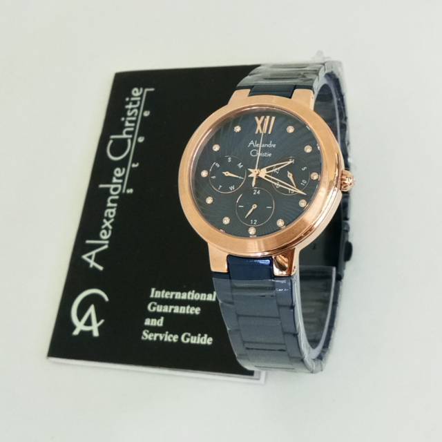 Jam Alexandre Chtistie AC 2766 BF blue rosegold. Jam tangan wanita