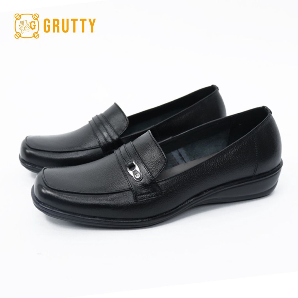 Sepatu kulit asli wanita sepatu wanita kerja kantor Grutty Geby Hitam