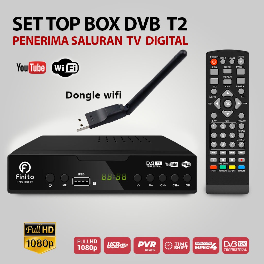 set top box tv digital penerima siaran digital finito receiver full hd  stb wifi youtube
