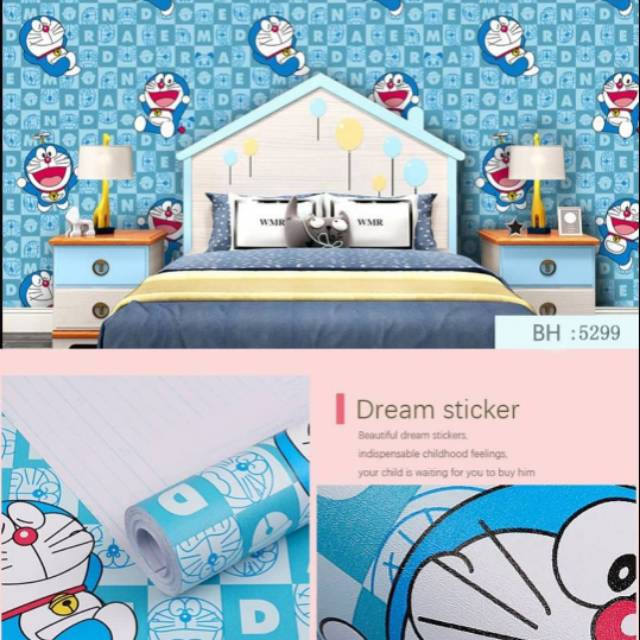 Wallpaper Dinding Kamar Motif Kartun 45x10m Doraemon Kotak Shopee Indonesia
