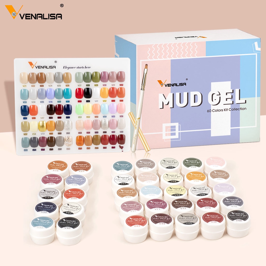 ORIGINAL 60pcs Solid UV Gel Polish Nail Salon Mud Gel Bonus Nail Brush dan Color Card