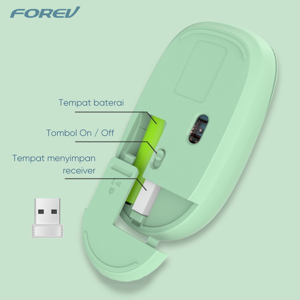 Mouse Wireless Forev FV-198 2.4G Ergonomic Gaming Up to 1600DPI Mouse Macaron