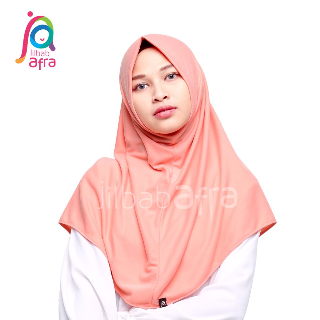 Jilbab Afra Syifa Peach - Bergo Syiria Non Pet - Hijab Instan Bahan Kaos, Adem &amp; Lembut