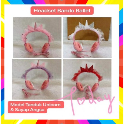 HGM-018 Headset Bando Angsa Wings Tanduk Unicorn Karakter / Headphone Kabel Kids Lucu