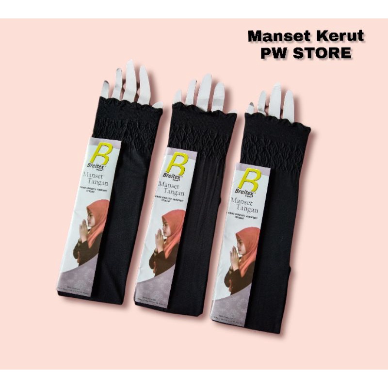 Manset Lengan / Sarung Lengan Renda / Kerut Hitam, Warna Kulit Dll [MANSET RENDA IMPORT]