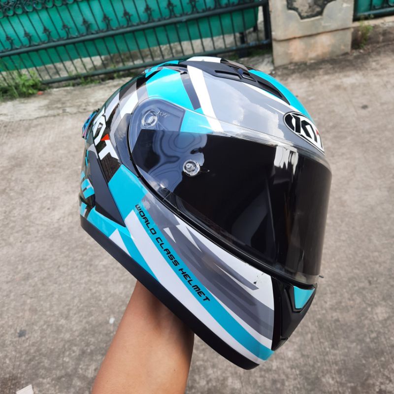 HELM KYT FALCON - PAKET GANTENG Aqua Blue Flou Black flat visor kaca flat ready top pinlock Original