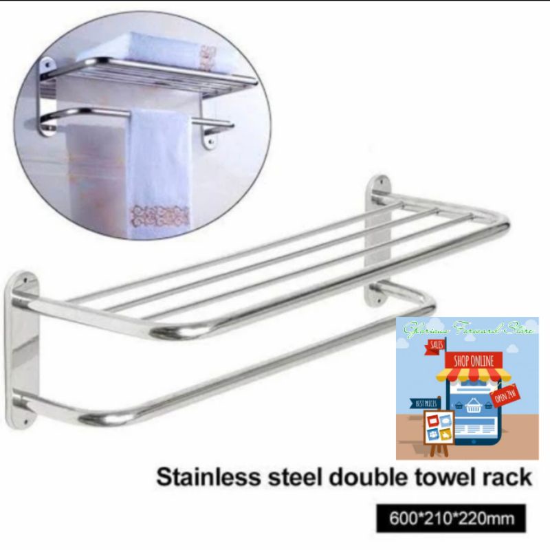 RAK HANDUK GANTUNG 2 SUSUN STAINLESS STEEL 60CM 80CM