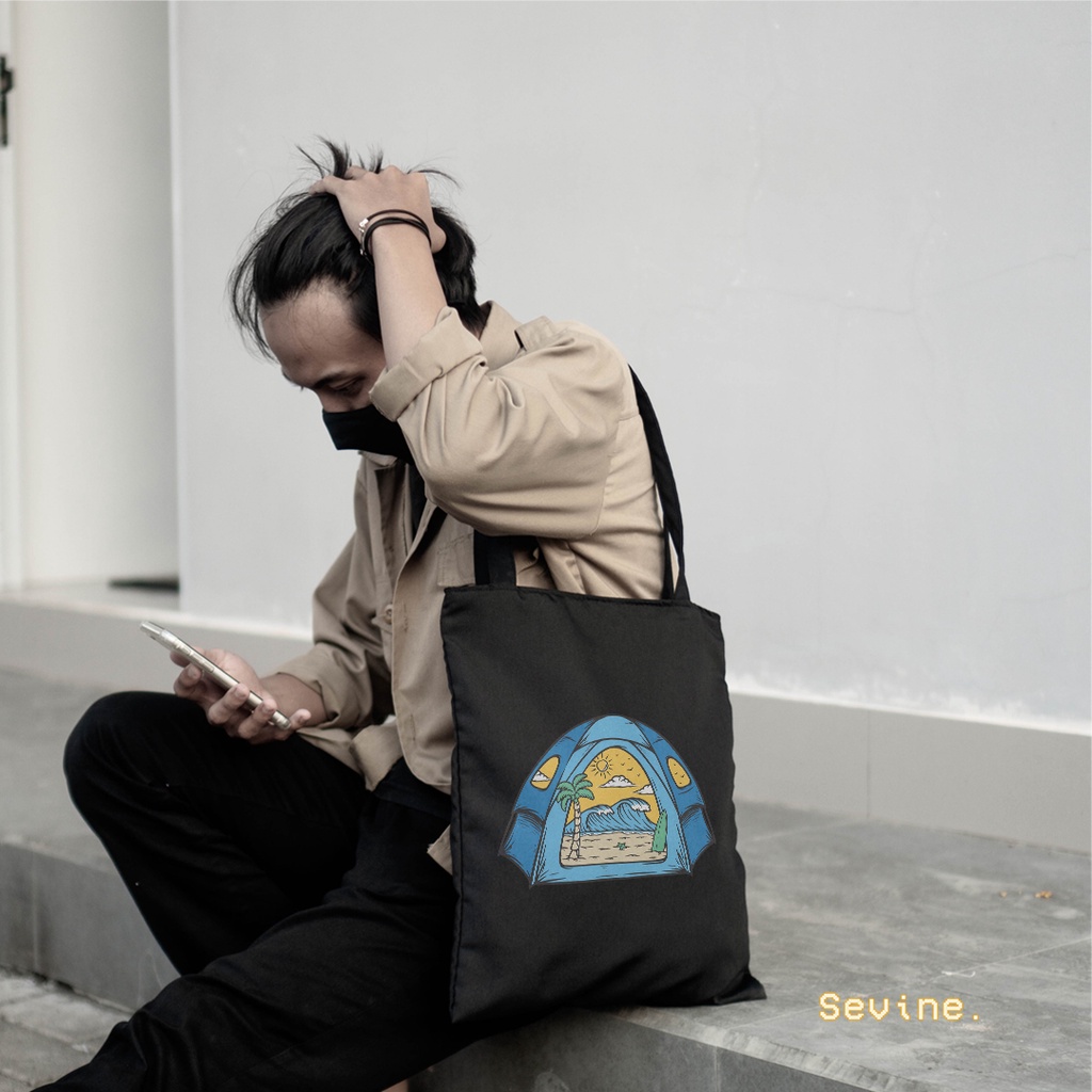 Sevine Totebag Tas Wanita Tote bag Resleting Girl Vintage Black Series Hitam - SRF3