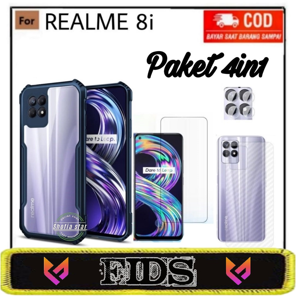 (PROMO PAKET) 4IN1 CASE REALME 8i REALME 8 5G SoftCase Fusion Xundd Free Tempered Glass Layar &amp; TG Camera &amp; Skin Carbon Handphone