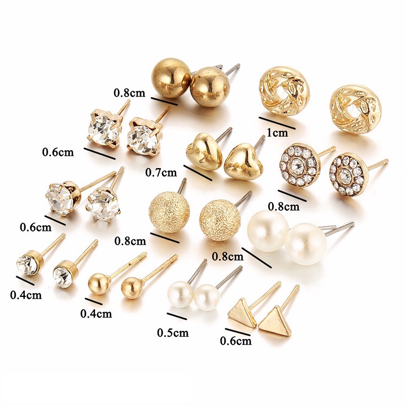 12pcs Anting Wanita Rumbai Mutiara Berlian Liontin Korea Fashion Perhiasan- olo