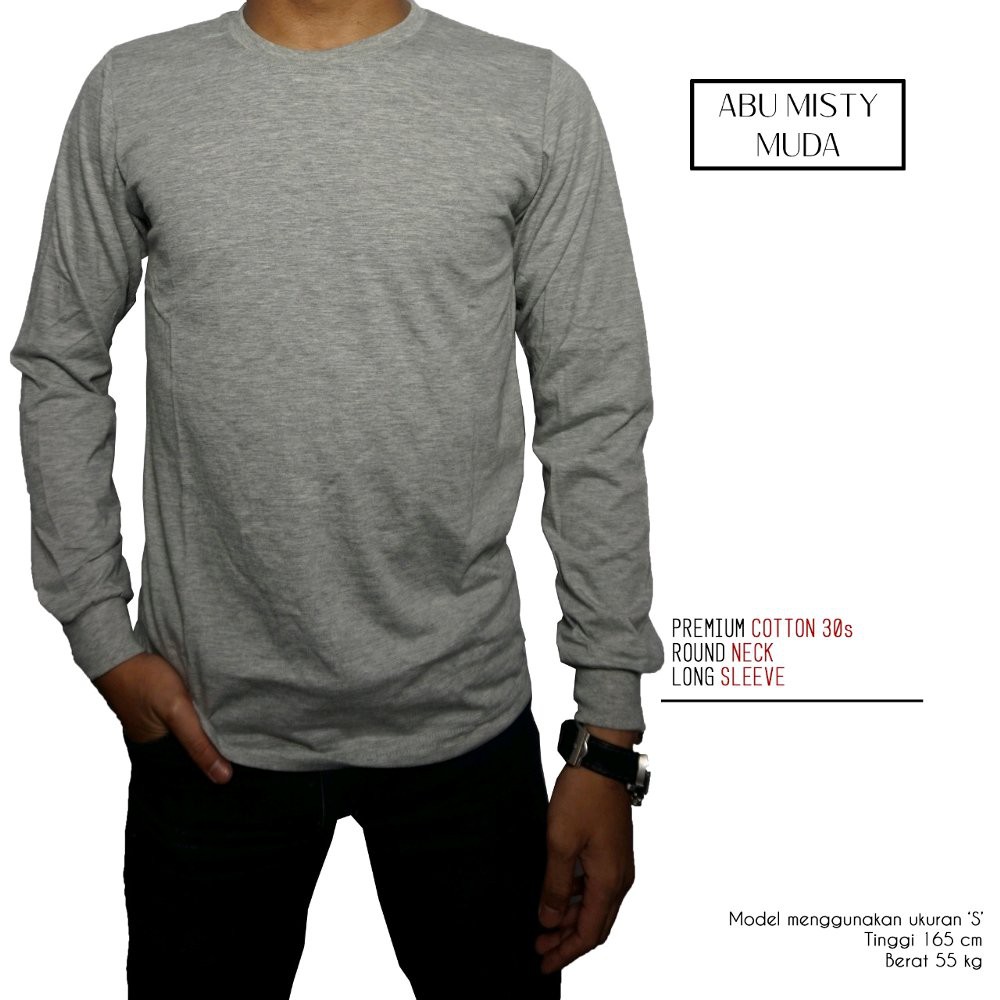PROMO kaos polos lengan panjang abu misty muda
