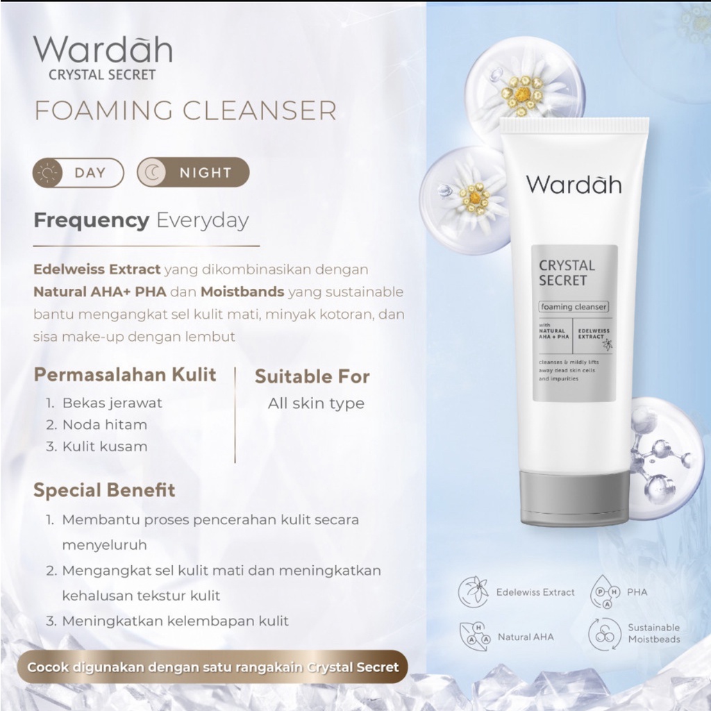 WARDAH CRYSTAL SECRET SERIES  Cleanser / Toner / Essence / Eye Cream / Day &amp; Night Cream BPOM