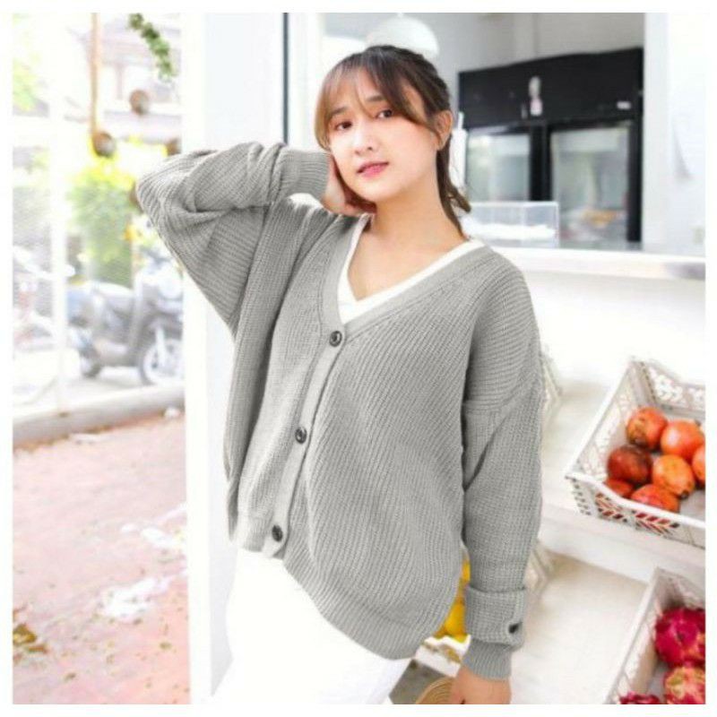 CARDIGAN RAJUT CROP INDAH RAJUTANKU-Abu muda