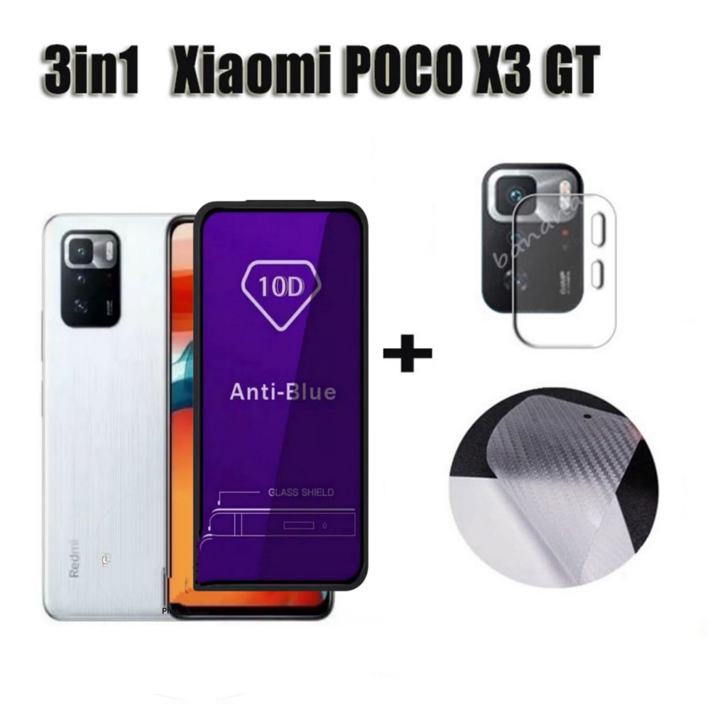 Tempered Glass Blue  XIAOMI POCO X3 GT 5G /X3 NfC/X3 Pro/ F3//F3 Pro/M3/M3 Pro 5G Anti Radiasi/Uv Full Garskin Dan Anti Gores Kamera