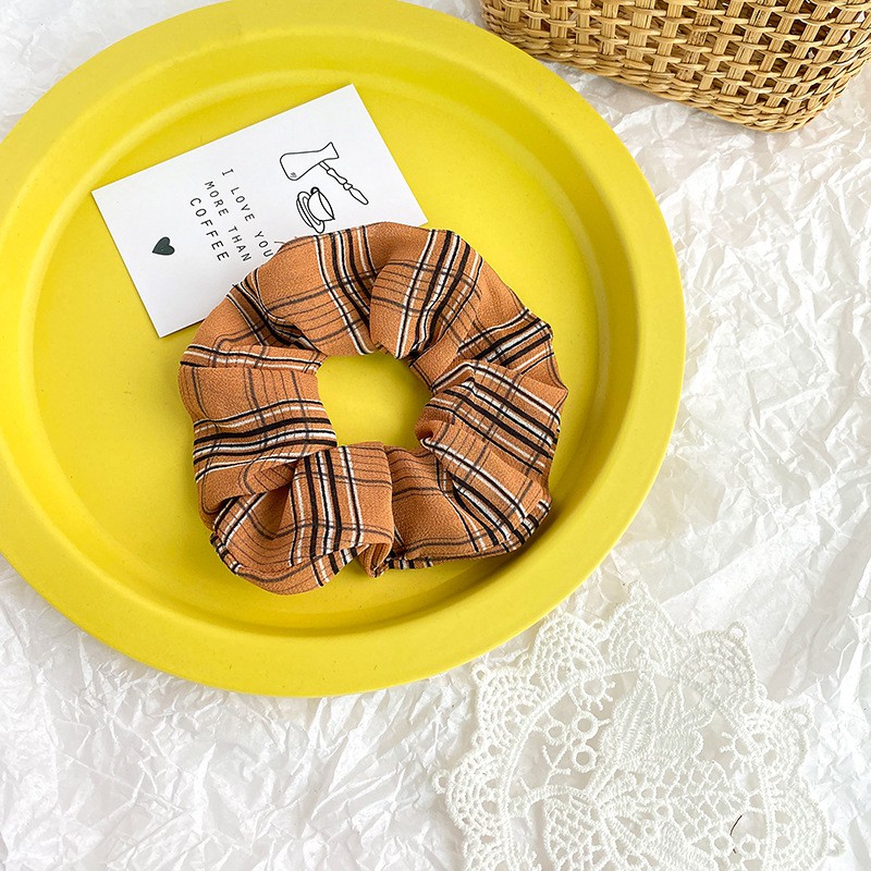 Srunchie Rambut Wanita Motif Kotak Gaya Korea Import / Ikat Rambut Motif Kotak Untuk Wanita-7