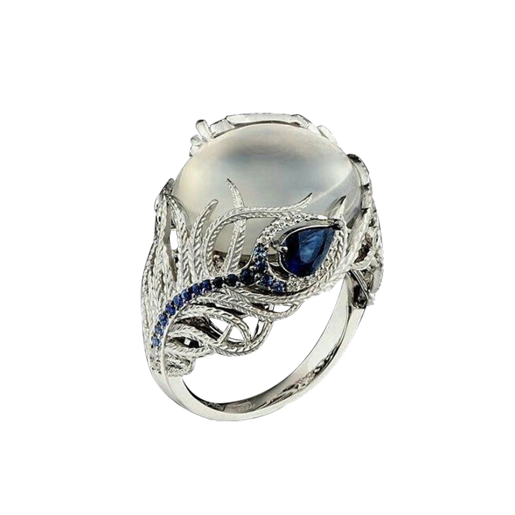 Hu Hu Hu Hu Hu Alat Bantu Pasang Kacamata♡ Cincin Wanita Hias Moonstone Imitasi Besar Gaya Vintage Menarik Untuk Pestahadiah