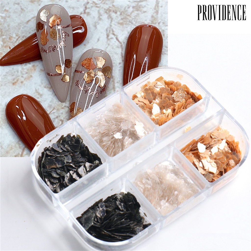 Providence 6 Grid /Box Nail Art Sequins Easy to Stick Reflective Artwork Making High Saturation Nail Chunkys for Party