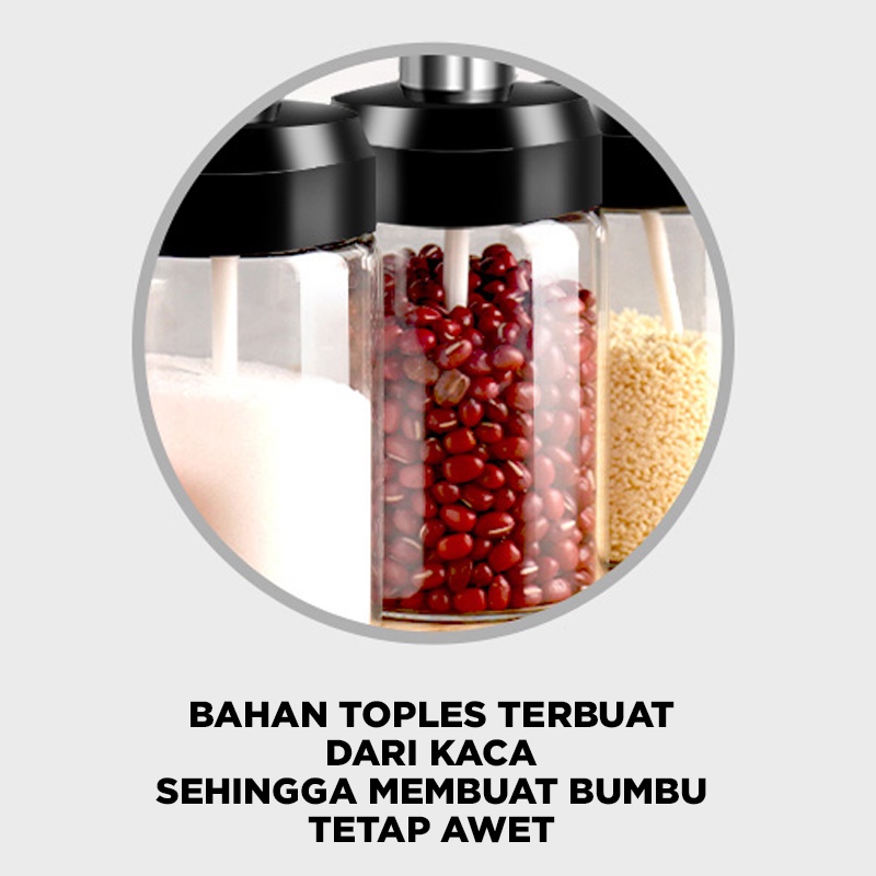 TEMPAT BUMBU DAPUR GULA GARAM SERBAGUNA BOTOL BUMBU DAPUR DILENGKAPI SENDOK - KACA