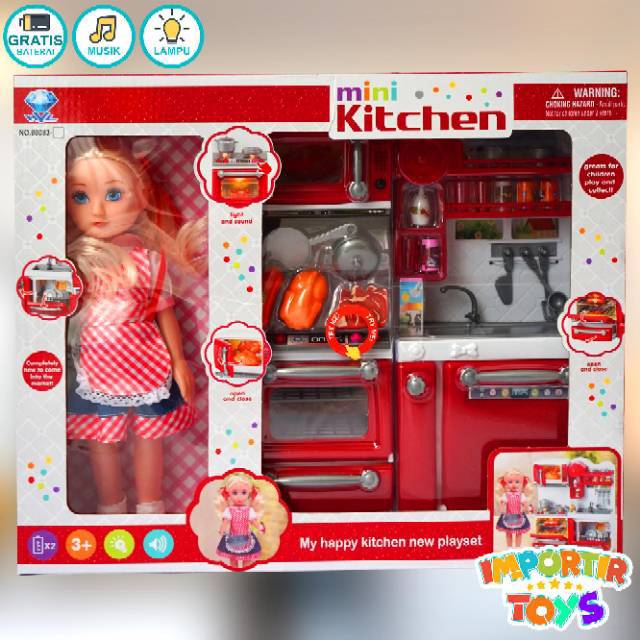 Boneka Lucu dan FULL KITCHEN SET Mainan Masakan (DAPUR DAN WASTAFEL MINI)