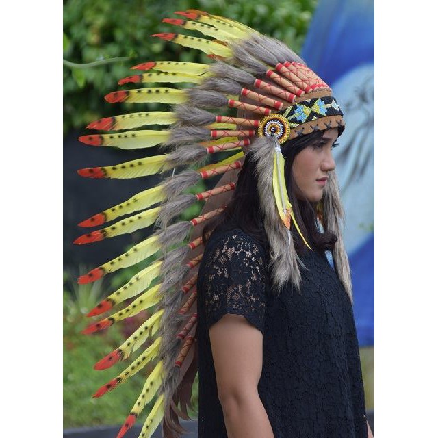 TOPI INDIAN-INDIAN HEADDRESS MEDIUM ANGSA MONTE KUNING TUTUL