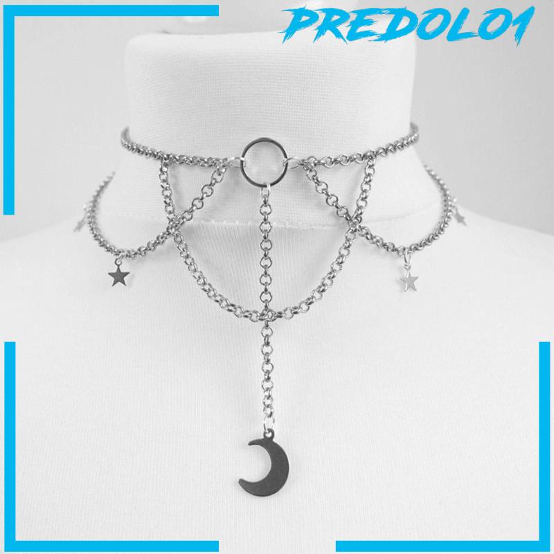 (Predolo1) Kalung Choker Rantai Pendan Bulan + Bintang Gaya Punk Gotik Untuk Wanita