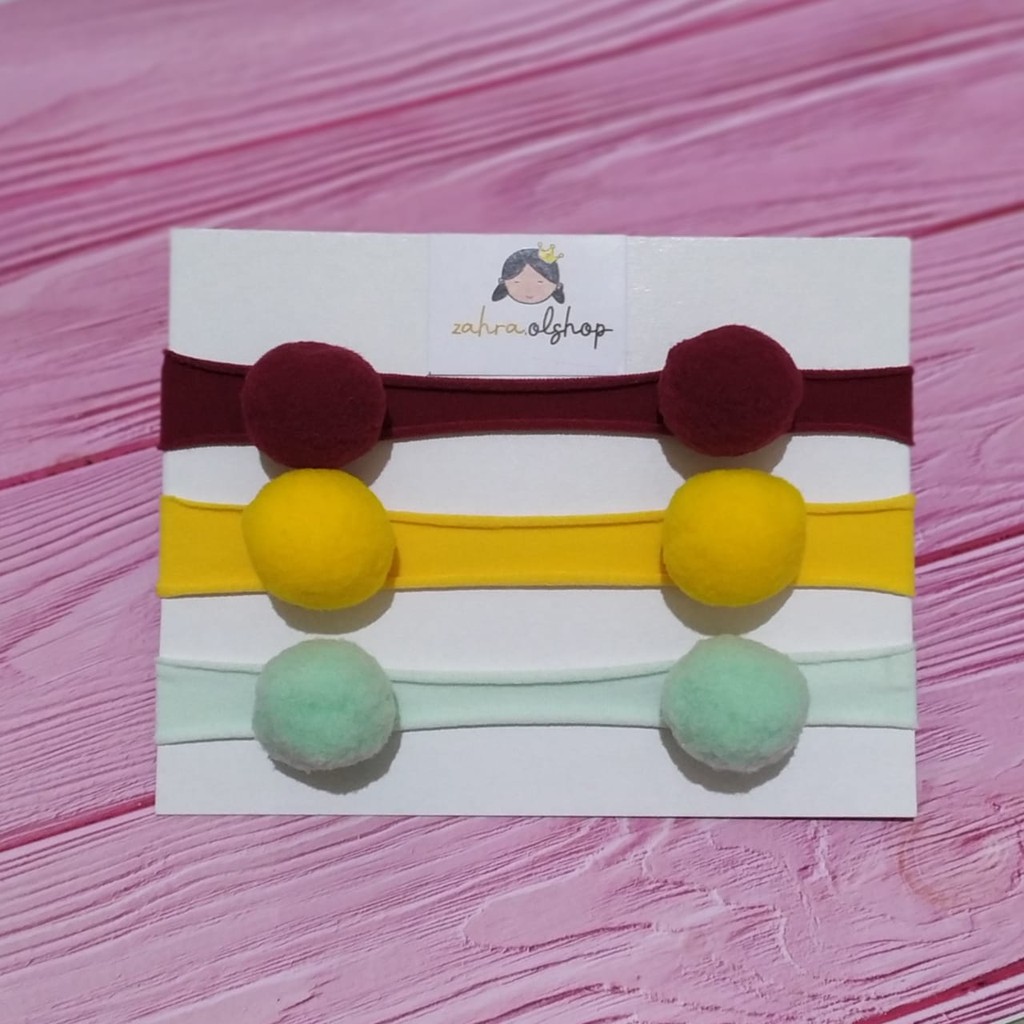 bandana bayi nylon usa pompom warna warni