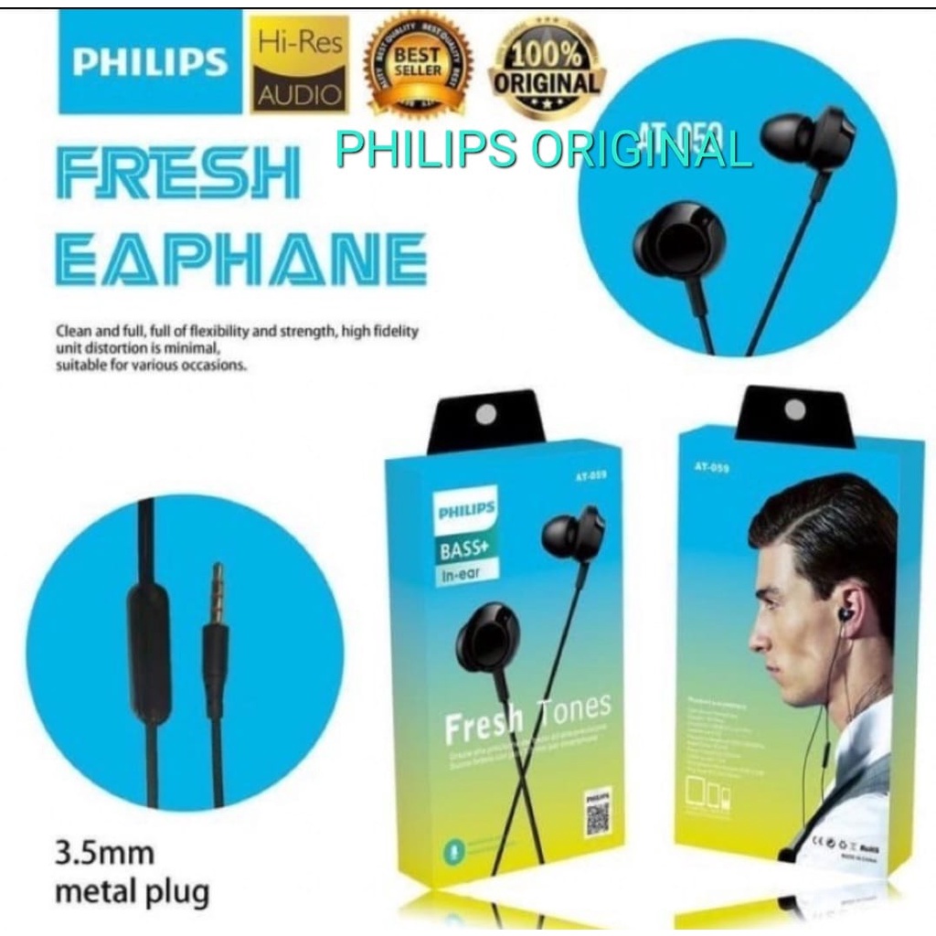 J440 ORIGINAL PHILIPS TONE HANDSFREE DOUBLE BASS DUAL SUPER BASS HEADSET MIC STEREO CALL HIFI EARPOD HF CABLE KABEL EARPHONE MUSIK TELPON MEGABASS HANDPHONE AUDIO SUARA SMULE KARAOKE FRESH J440  BISA SEMUA JENIS HP  Jack 3.5 mm tiga garis  Handsfree / Hea