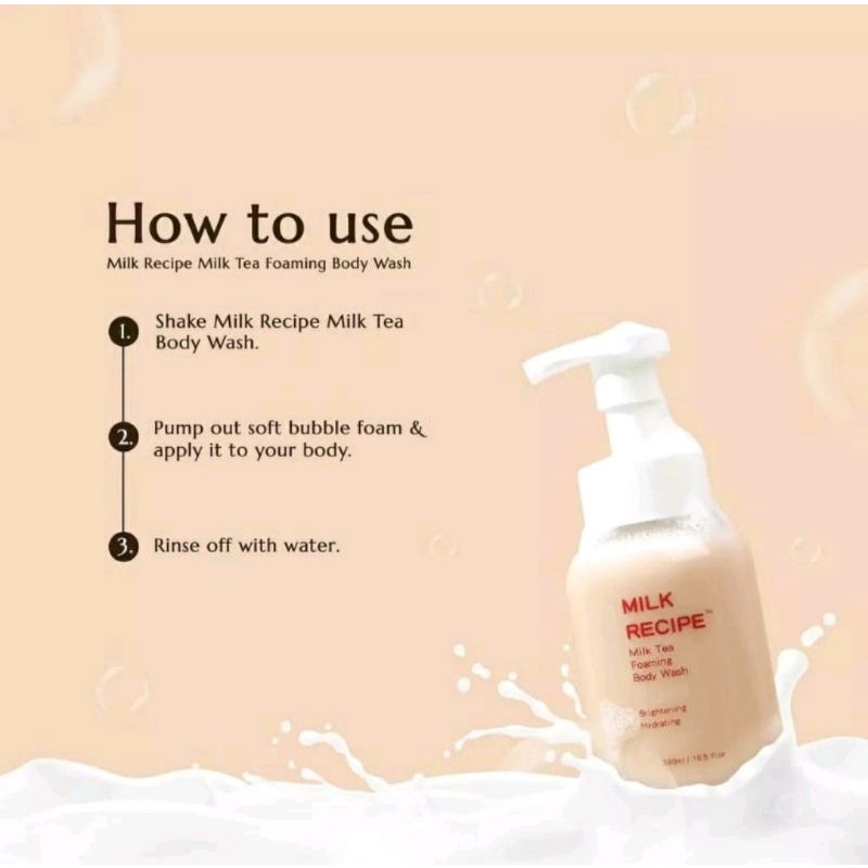 MILK RECIPE MILK TEA FOAMING BODY WASH SABUN MANDI MENCERAHKAN MELEMBABKAN