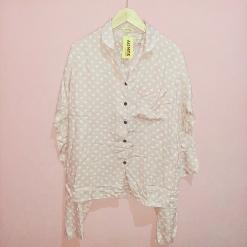 Piyama Setelan One Set PP Rayon Agnes Motif Polkadot Baby Pink