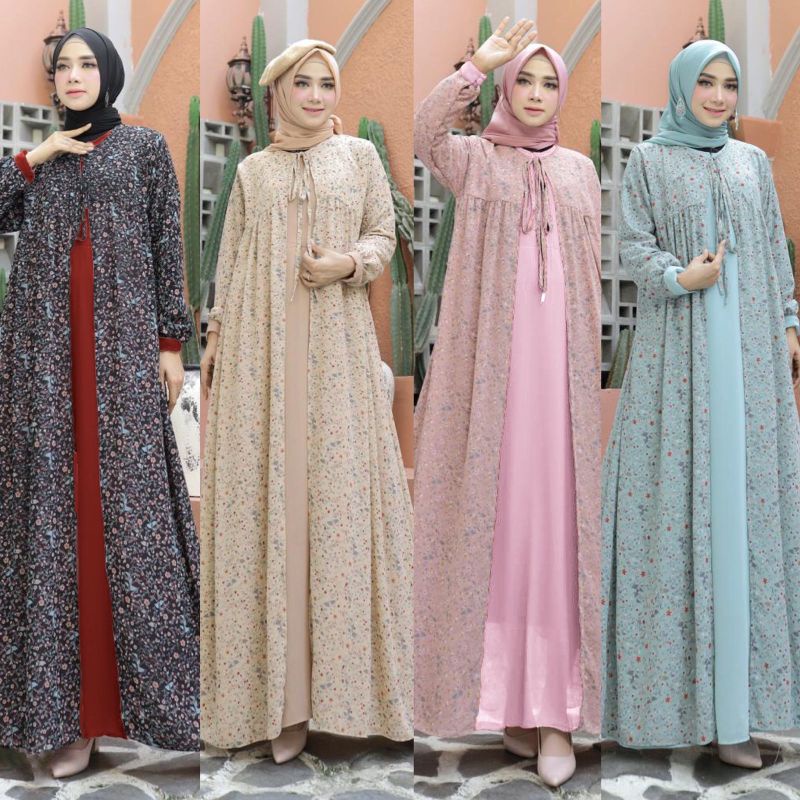 Gamis pesta mewah/dress Ceruty Bebydoll premium motif bunga kecil