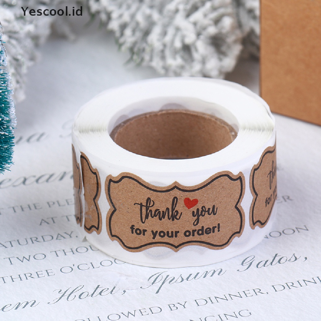 250pcs / roll Stiker Kertas Kraft Tulisan Thank You Handmade