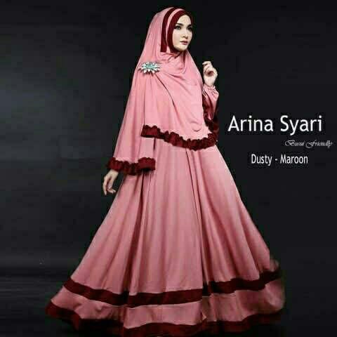 Baju Gamis Syari Syar I asdf Muslim Pesta Fashion Wanita Remaja Murah Terbaru Dress Polos 2021 ARINA