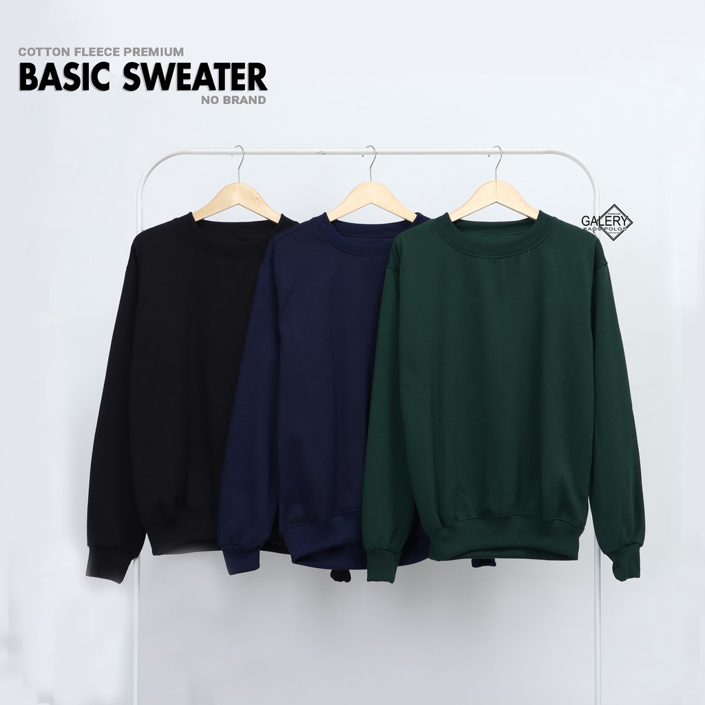 Galery Basic Sweater [HARGA PABRIK] CREWNECK Bahan Cotton Fleece Premium Lembut Unisex Cewek Cowok