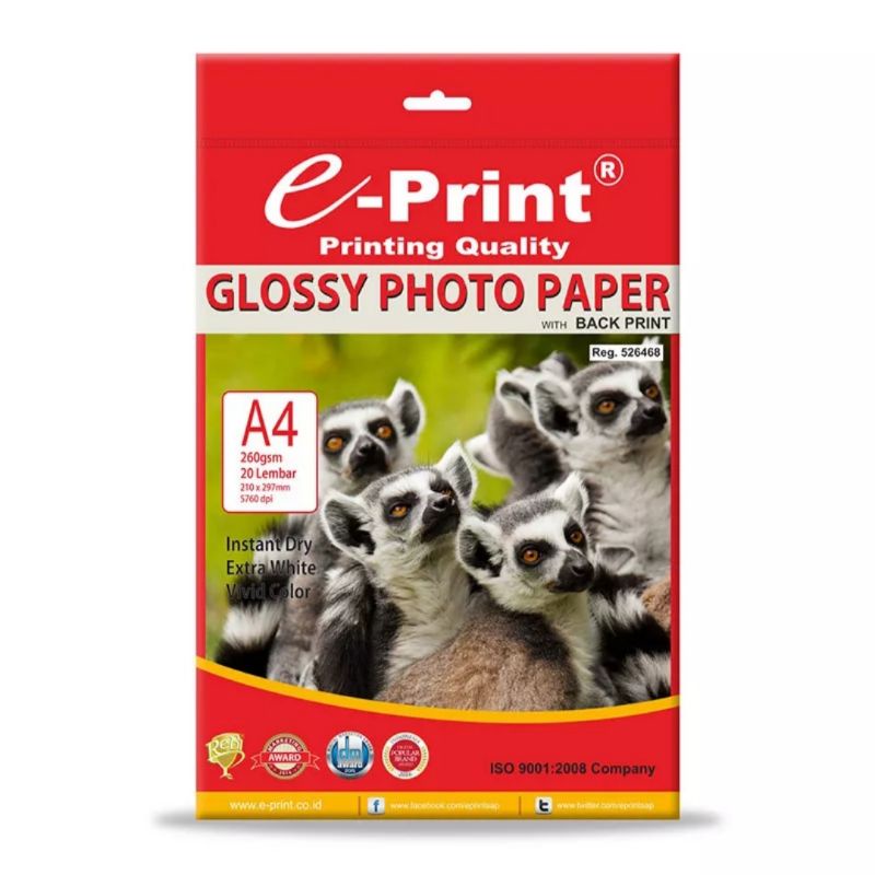 

E-Print Glossy Photo Paper A4 Back Print 260gsm - 20 Lembar