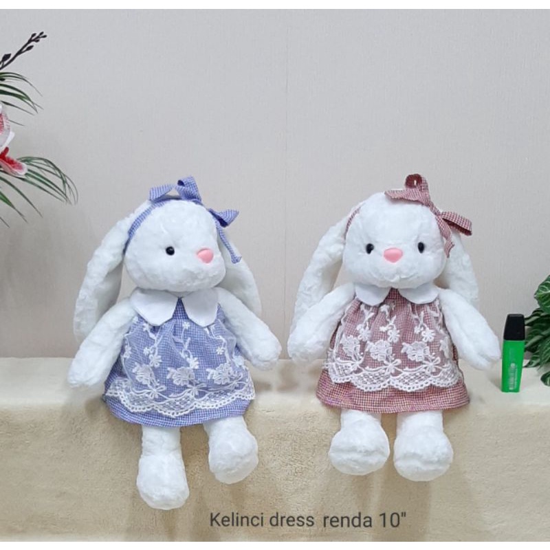 Boneka Kelinci Dres Renda Size 9&quot;/40cm/boneka rabbit baju/boneka anak lucu/kado ultah