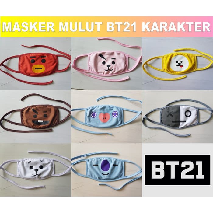 BT21 VAN MASKER MULUT DAN HIDUNG KPOP BANGTAN BOYS BTS MASKER KAIN