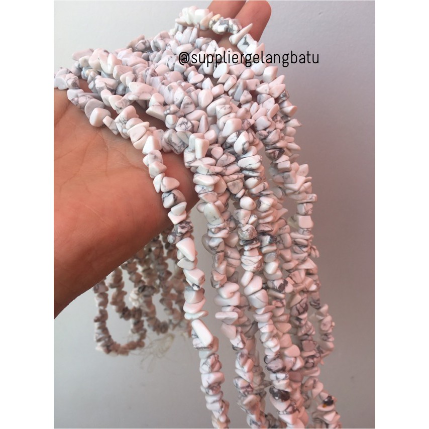 kerikil Batu alam white howlite pirus putih 1cm phyrus premium strand aksesoris bahan craft fashion