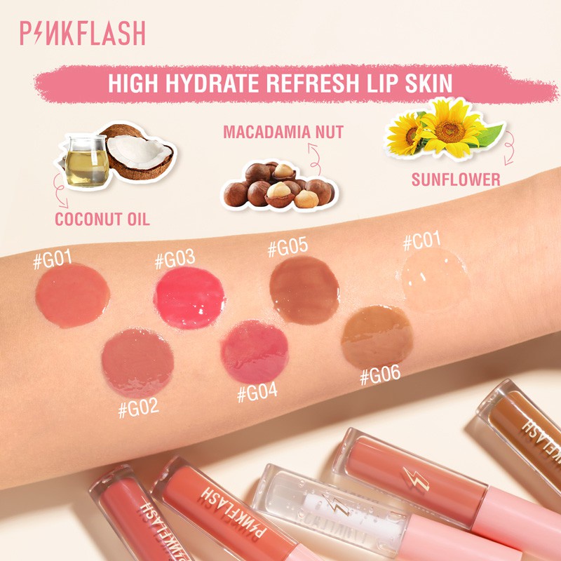 PINKFLASH 3 Pieces Lip Gloss Set High Shine Shimmering VE Moisturising Long Wearing G01 G02 G05