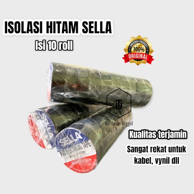 

[ 10 Roll ] Isolasi Listrik Hitam Kecil Sella / Isolasi Hitam