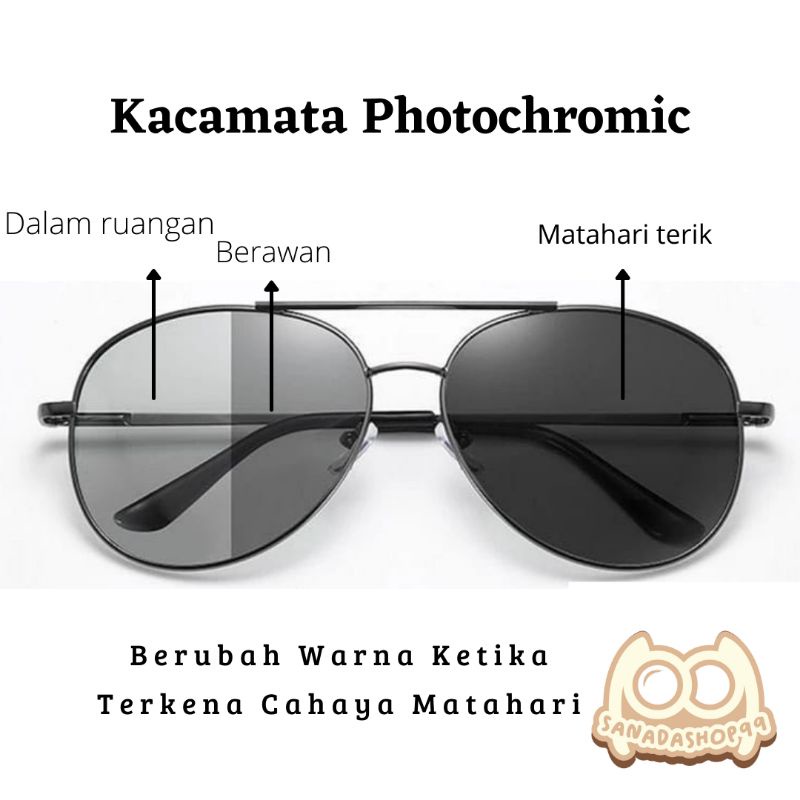 (KM27) Kacamata Photocromic  Aviator Anti Radiasi Polarized 3 in 1 berubah warna saat panas