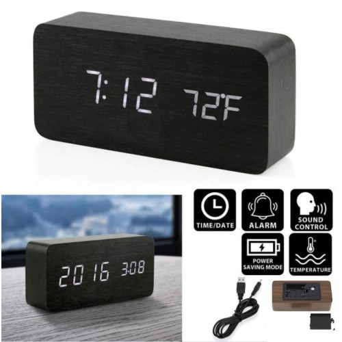 JD-03 Jam Meja digital Motif Kayu Digital Led Weker / Desain Wood Alarm LED Clock Waker Suhu temperatur